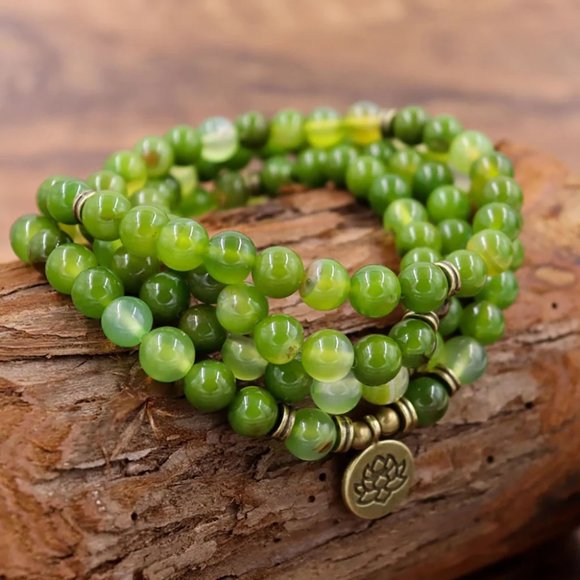 Green Jade 108 Mala Beads Prayer Necklace Multi Strands Healing Yoga Bracelet - Picture 1 of 6